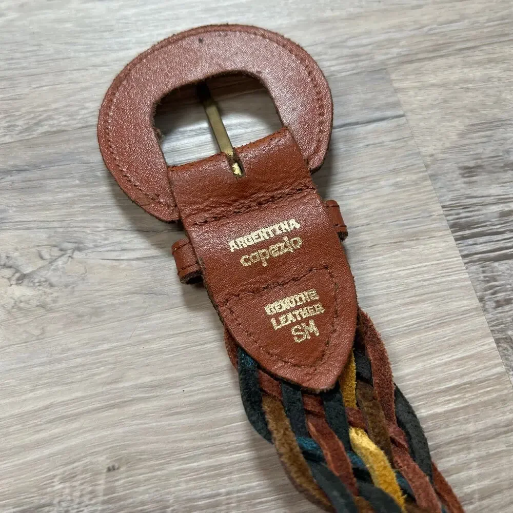 Capezio Rainbow Braided Leather Belt Round Buckle Boho S/M Argentina